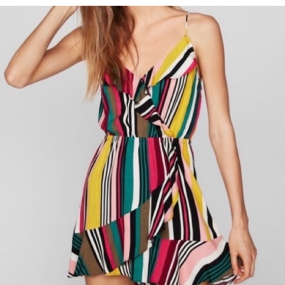 Express multi-colored striped spagetti strap retro mini dress - Picture 8 of 9